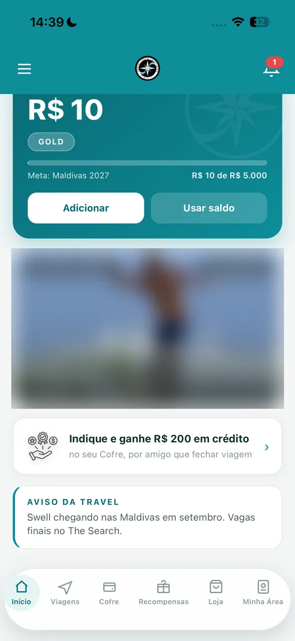 Telas do app da Travel S/A